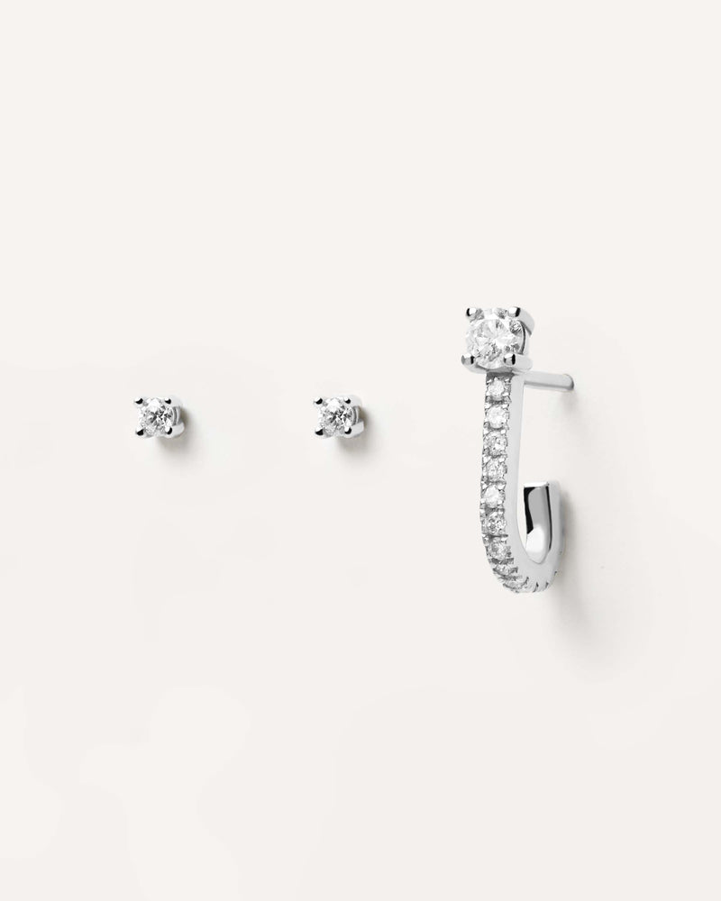 Set De Boucles D’Oreilles en Diamants et en Or Blanc eternity - 
  
    Or blanc 18 carats / Placage Argent Rhodié
  
