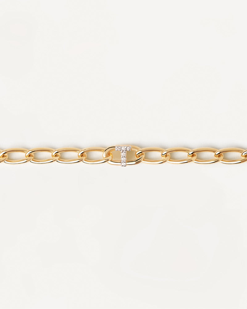 Bracciale A Catena Lettera T - 
  
    Argento sterling / Placcatura in Oro 18K
  
