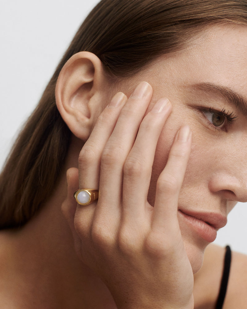 Blue lace agate Moon ring - 
  
    Sterling Silver / 18K Gold plating
  
