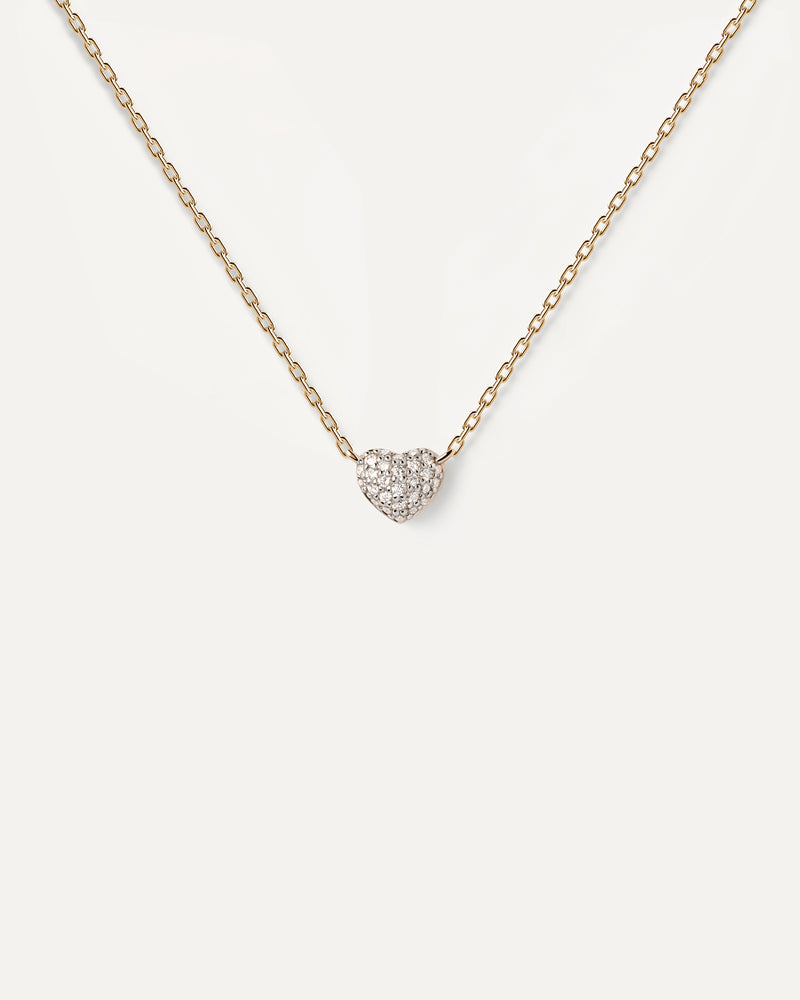 Solid yellow gold necklace with a heart shape pavé lab-grown diamon ...