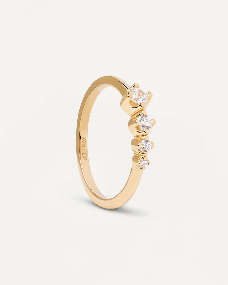 4 shiny white zirconia ring in gold-plated silver | Spark Ring | PDPAOLA