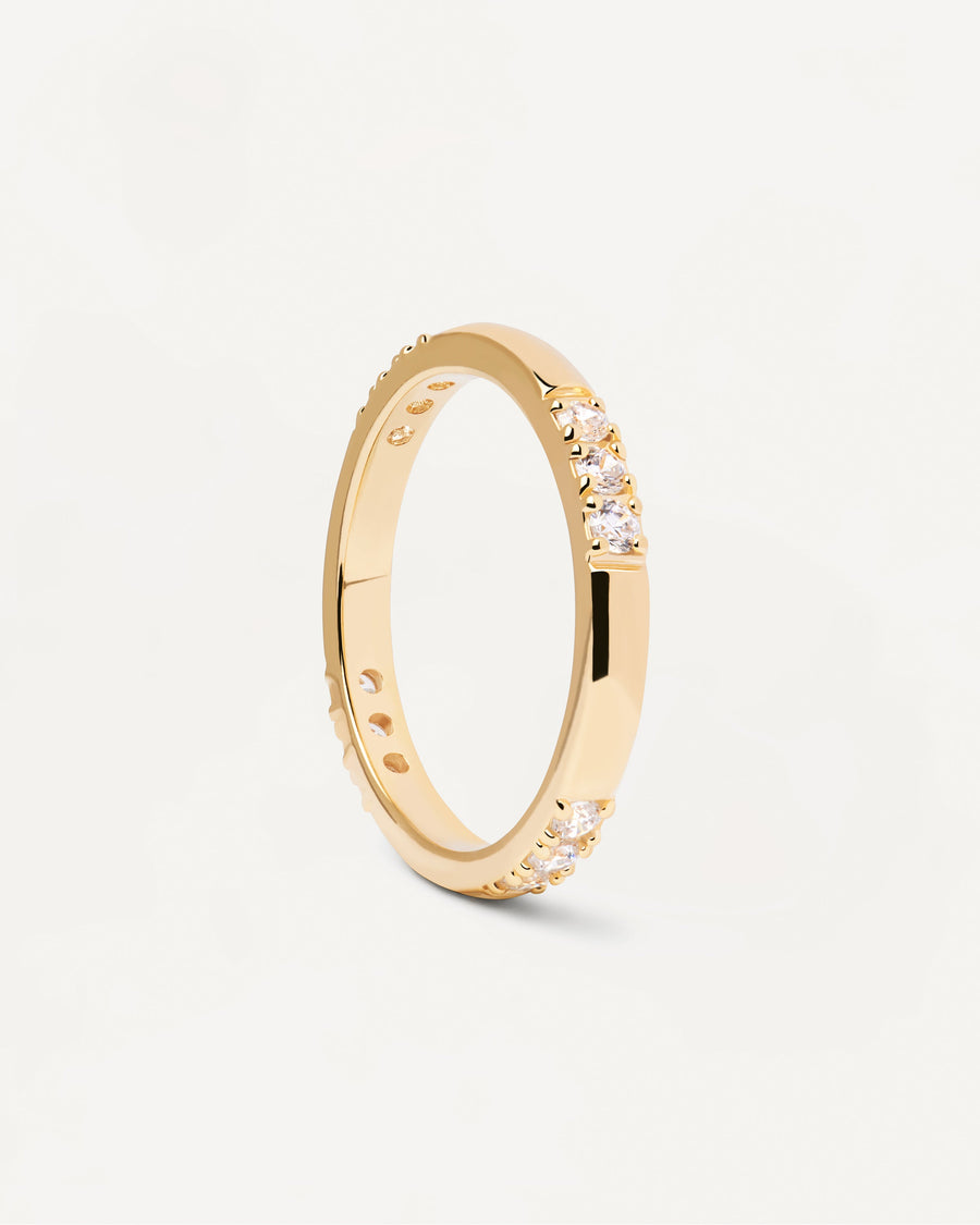 Elegant gold-plated silver ring with white zirconia | Fabi Ring | PDPAOLA