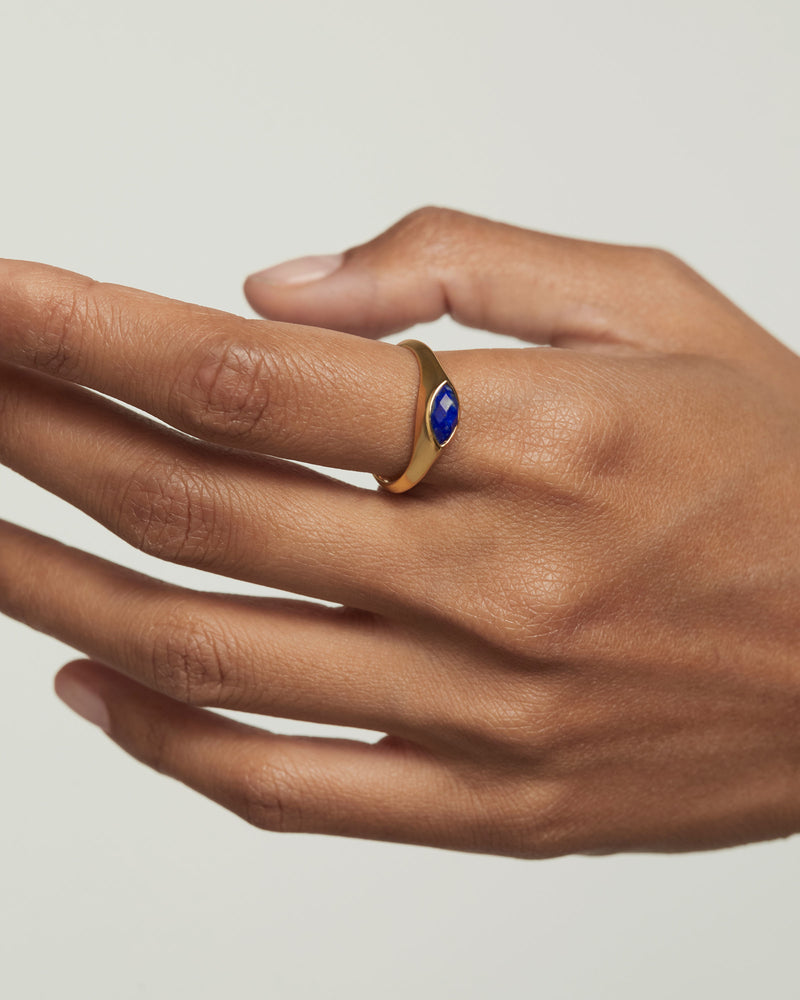 Bague Chevalière Lapis-Lazuli Nomad - 
  
    Argent massif / Placage Or 18 Ct
  
