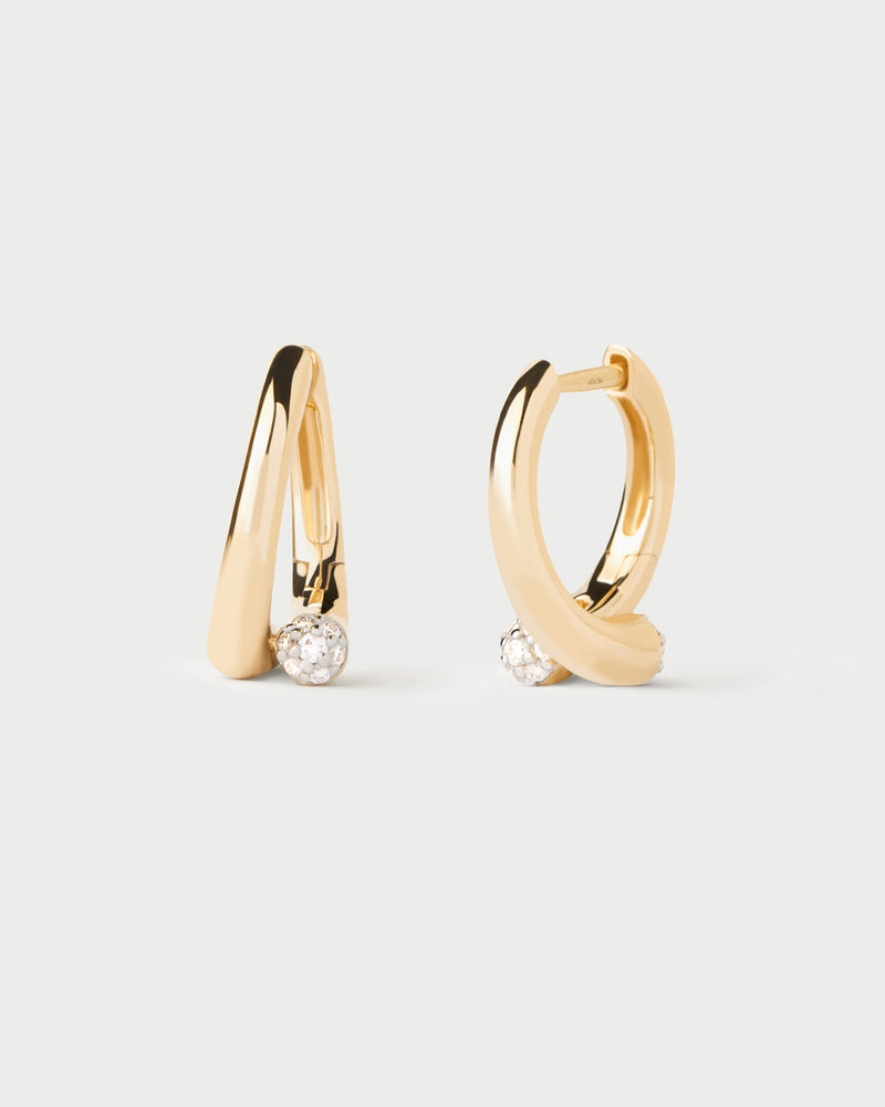 Modern hoop earrings featuring two overlapping bands set with pavé lab-grown diamonds