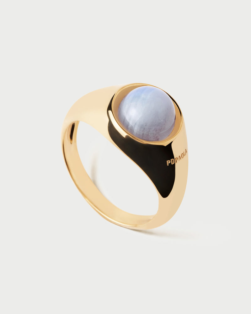 Blauer Spitzenachat Moon ring - 
  
    Sterling Silber / 18K Goldplattierung
  
