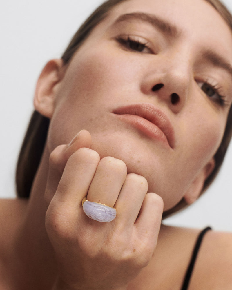 Blue lace agate Shell ring - 
  
    Sterling Silver / 18K Gold plating
  
