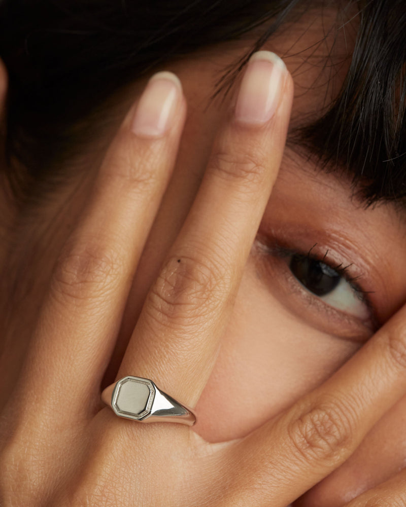 Bague Chevalière en Argent Octet - 
  
    Argent massif
  
