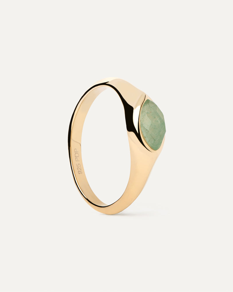 Anillo Sello Aventurina Verde Nomad - 
  
    Plata de Ley / Baño de Oro 18K
  
