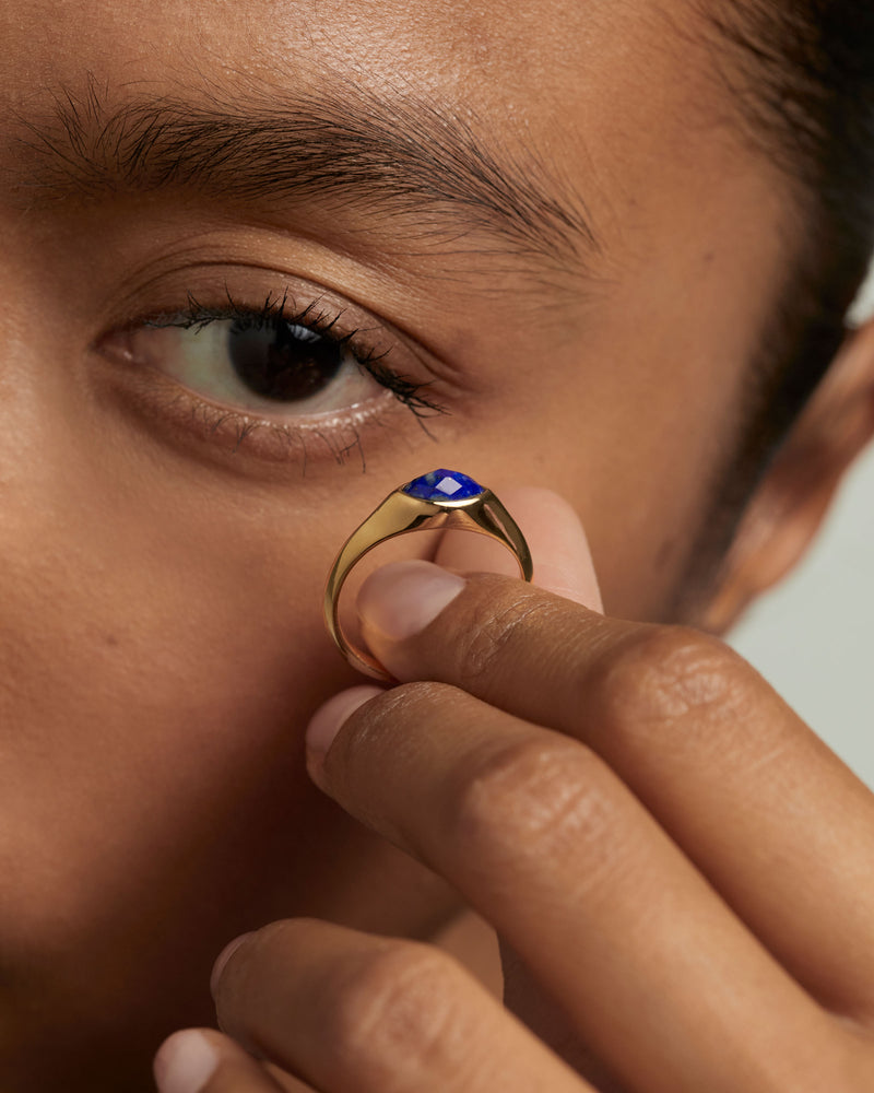 Bague Chevalière Lapis-Lazuli Nomad - 
  
    Argent massif / Placage Or 18 Ct
  
