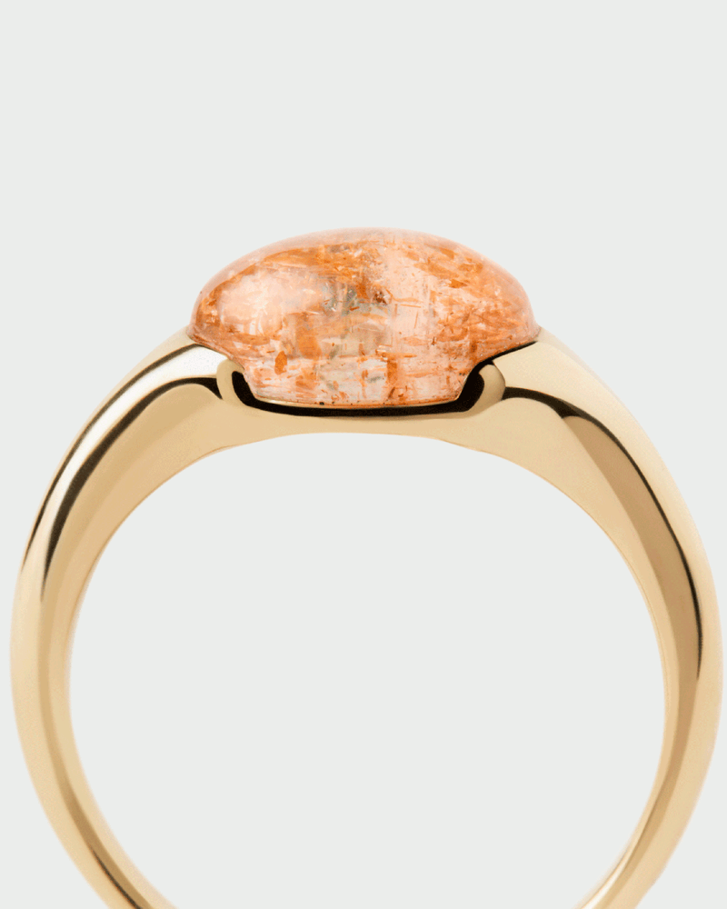 Gold-plated dainty stamp ring embellished with an orange oval gemstone