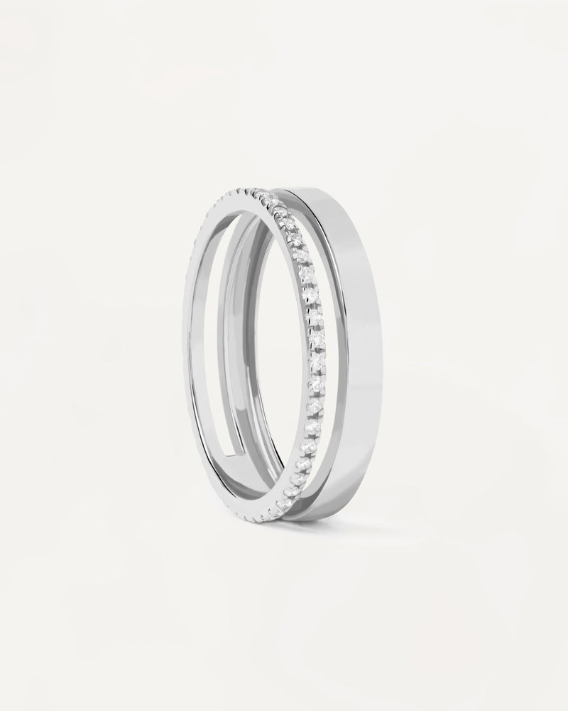 Diamonds And White Gold Dual Ring - 
  
    18K White gold / Rhodium silver plating
  
