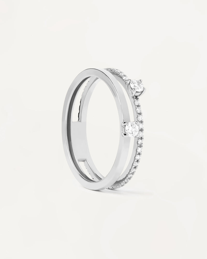 Bague Double Solitaire en Diamants Et Or Blanc - 
  
    Or blanc 18 carats / Placage Argent Rhodié
  
