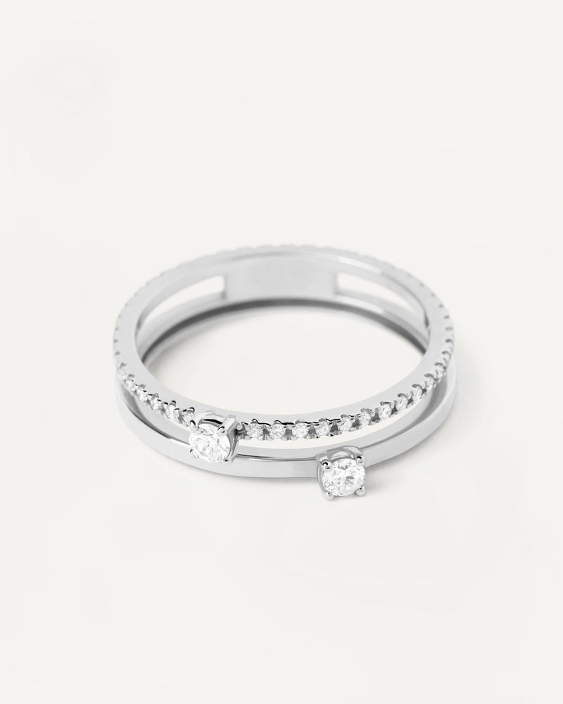 Bague Double Solitaire en Diamants Et Or Blanc - 
  
    Or blanc 18 carats / Placage Argent Rhodié
  
