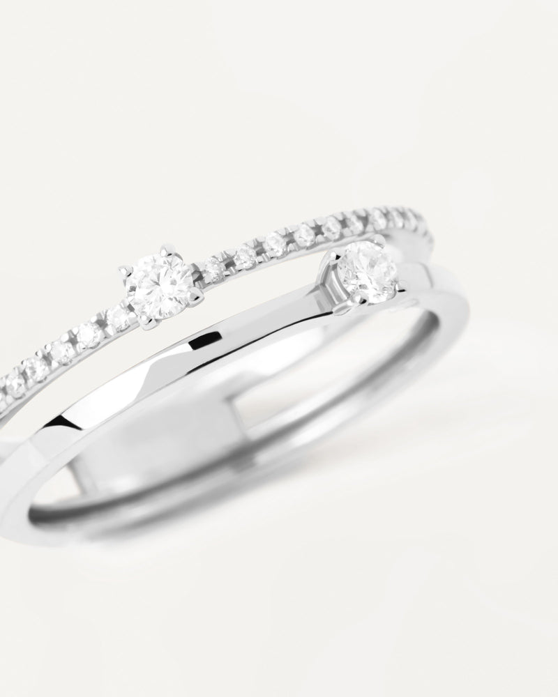 Bague Double Solitaire en Diamants Et Or Blanc - 
  
    Or blanc 18 carats / Placage Argent Rhodié
  
