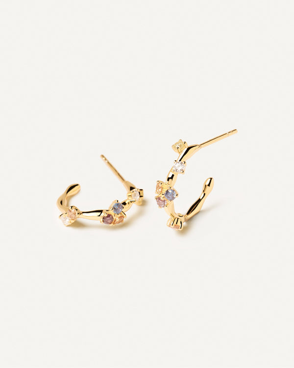 Dainty hoops in gold-plated silver with five color zirconias | Five ...