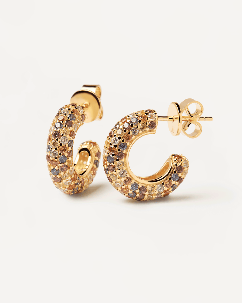 Gold-plated silver hoops with five color zirconias