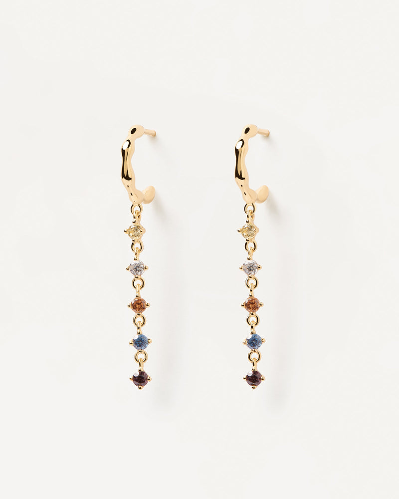 Long earrings in gold-plated silver with five colorful zirconia