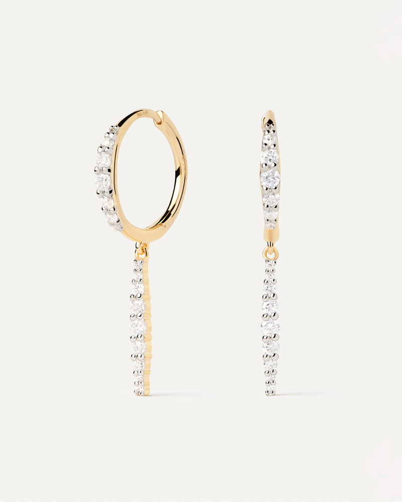 Yellow gold lab-grown diamond hoop earrings with dainty pendant, totaling 0.5 carats