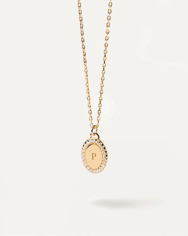 Gold-plated silver necklace with pendant circled by white zirconia ...