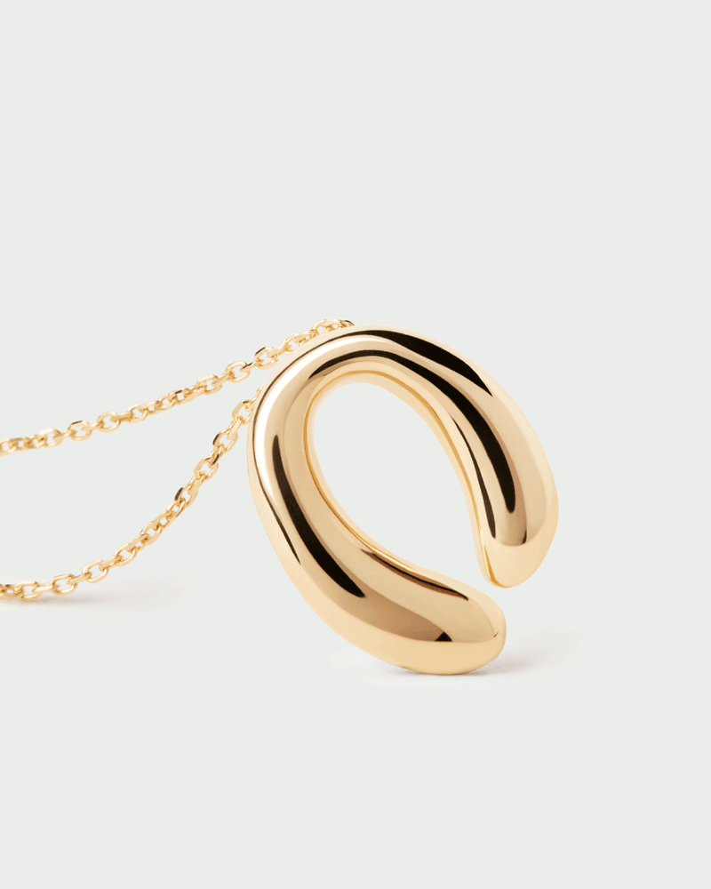 Gold-plated chain necklace with a curved drop pendant