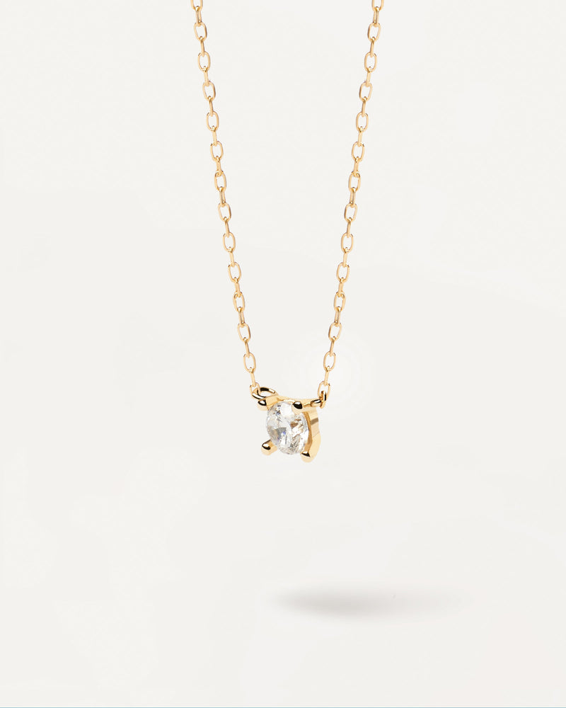 Solid yellow gold chain necklace with small round solitary lab-grown diamond of 0.10 carats