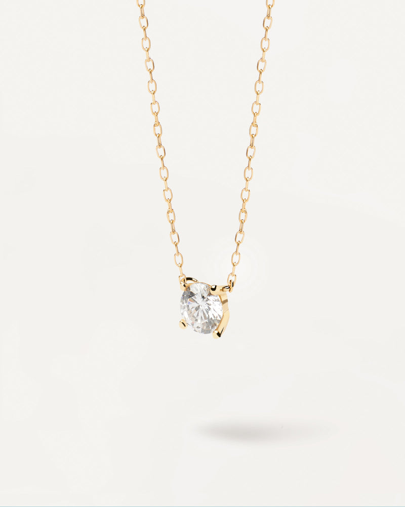 Solid yellow gold chain necklace with big round lab-grown diamond of 0.50 carats