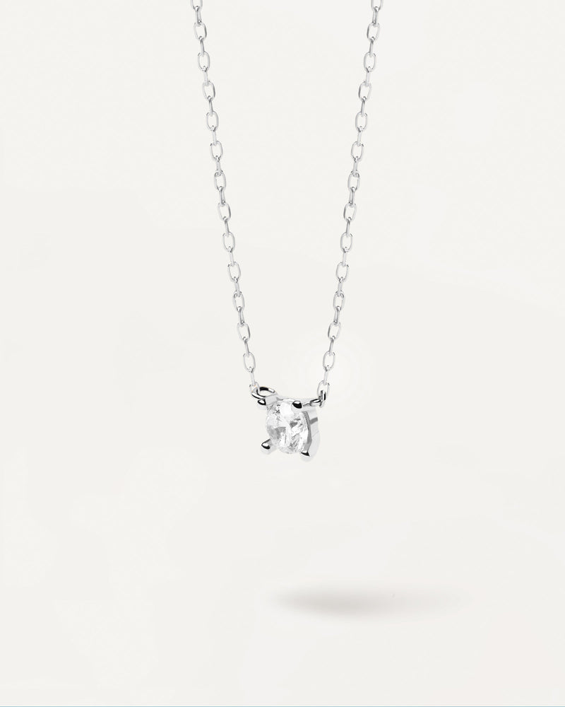 Solid white gold chain necklace with small round solitary lab-grown diamond of 0.10 carats