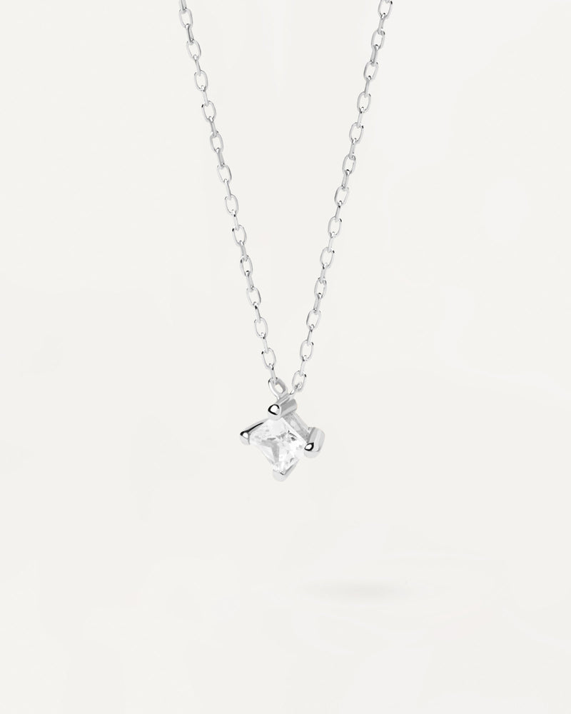 Diamond And White Gold Solitaire Princess Necklace - 
  
    18K White gold / Rhodium silver plating
  
