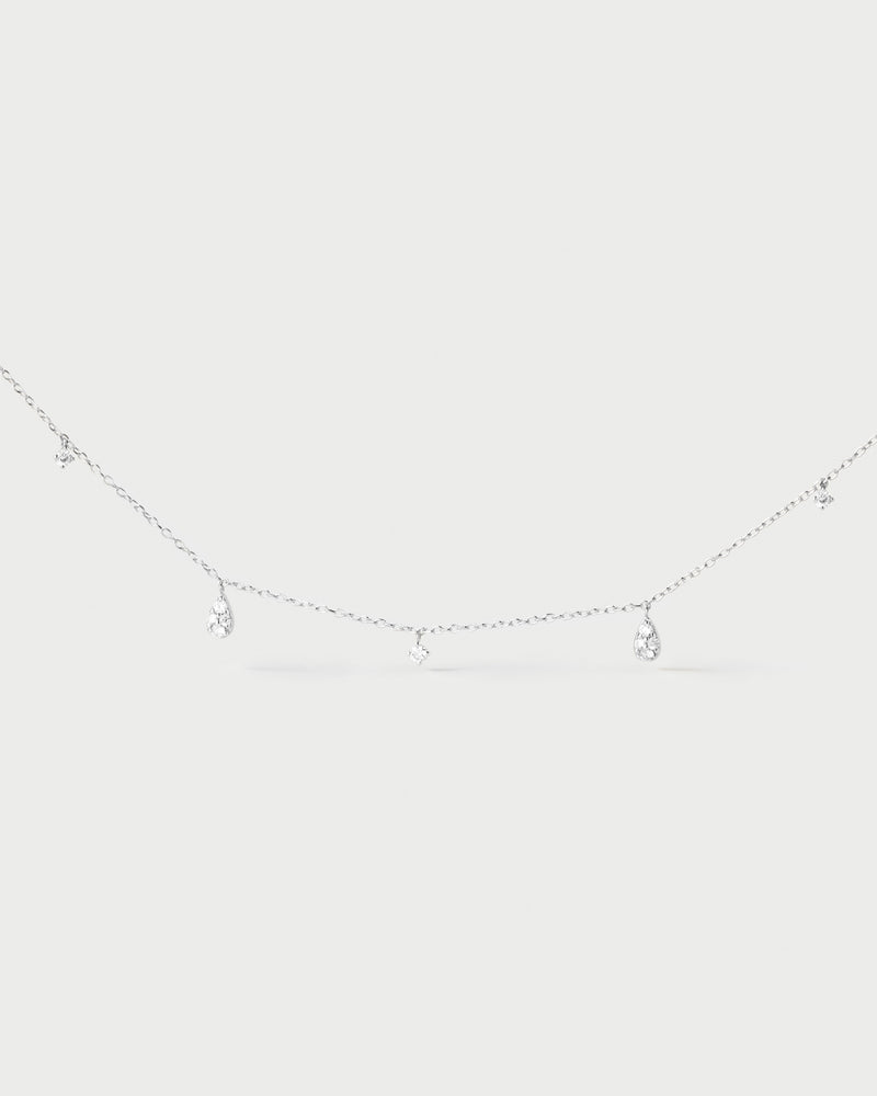 Solid 18K white gold sleek chain necklace with multidrop lab-grown diamond pendants