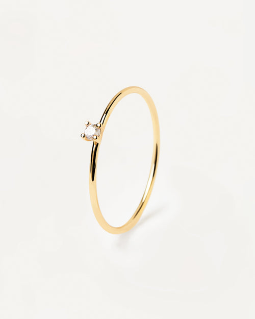 18k gold plated silver ring with a single round cut white zirconia ...