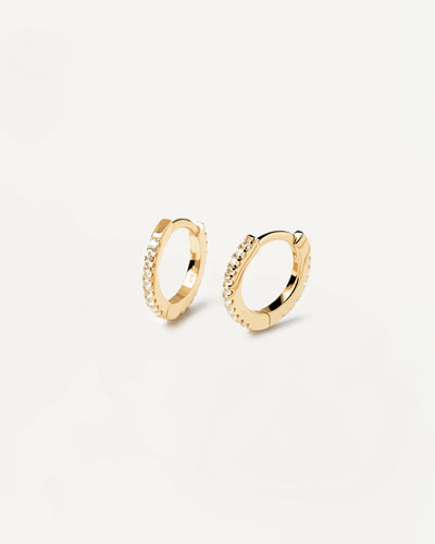 Hoop latch-back earrings in 18k gold plated silver set with white z ...