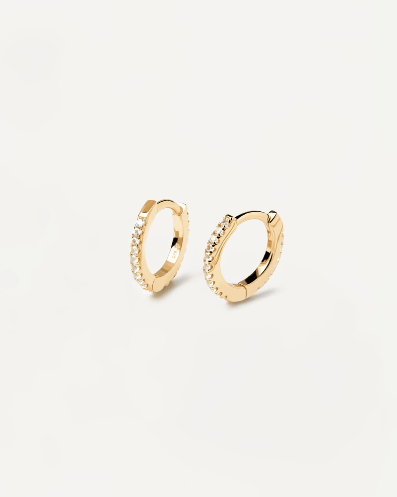 Hoop latch-back earrings in 18k gold plated silver set with white z ...