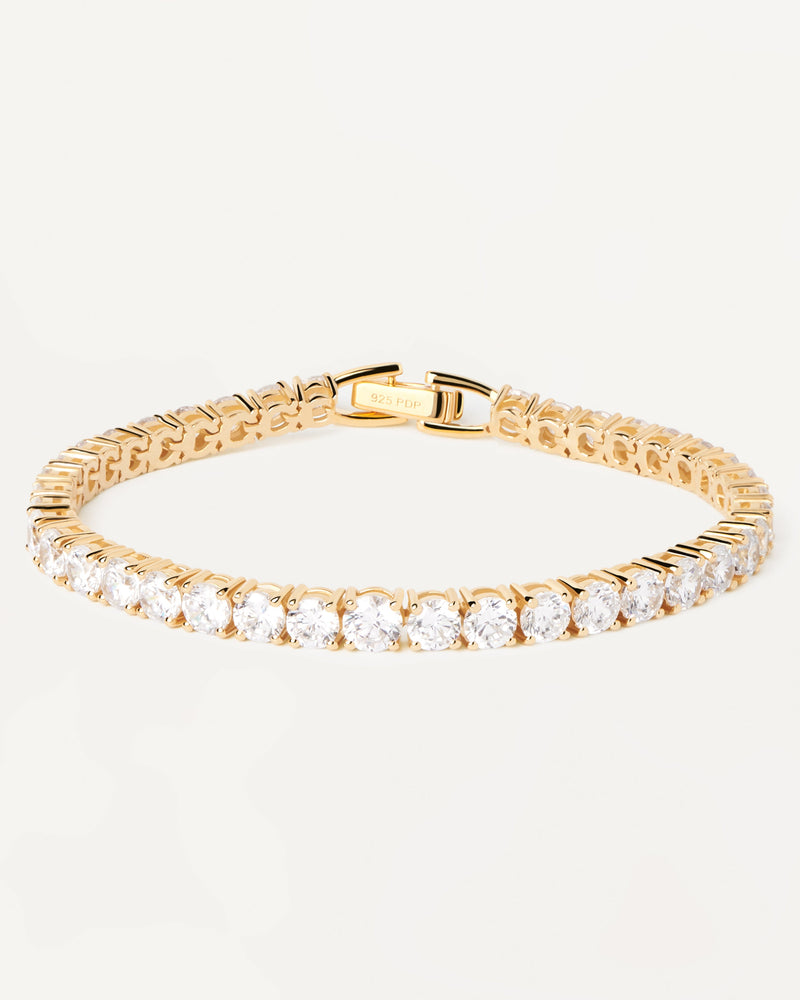 Gold-plated silver chain bracelet with tennis link and white zirconia ...